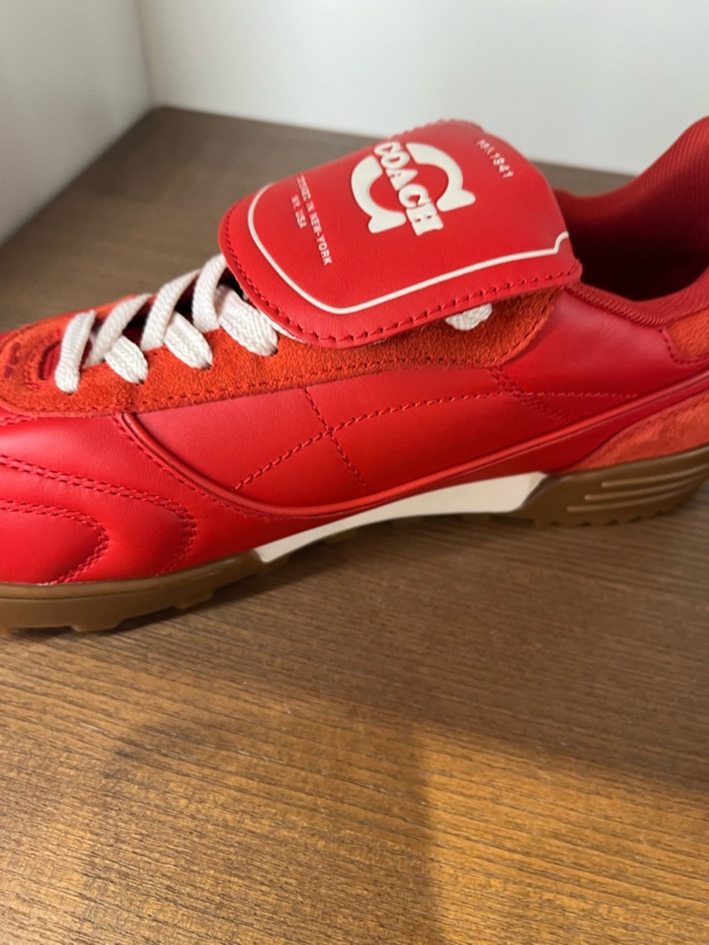 Coach women’s Match Leather and Suede Sneakers red 5/5.5 - Picture 11 of 14